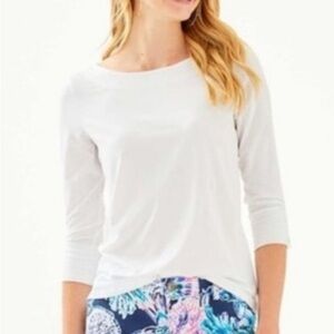 NWT Lilly Pulitzer Salma Top XL Bayside Chic Pima Cotton Boatneck 3/4 Sleeve